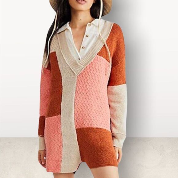 Free People Mixed Stitch Long Sleeve Sweater Romper Sz S - Picture 3 of 4